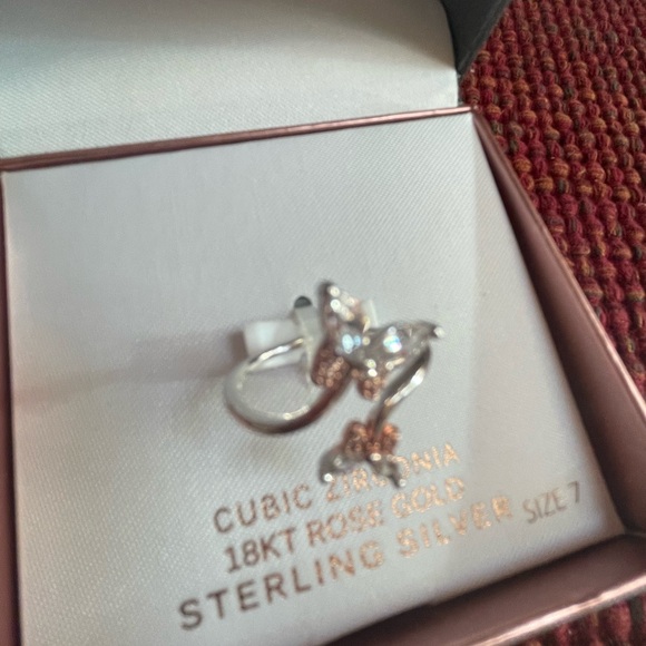 Sterling Silver and Rose Gold Butterfly Ring - Picture 3 of 4